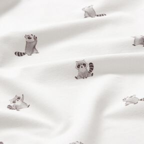 GOTS Katoenjersey schattige wasberen Digitaal printen – ivoor, 