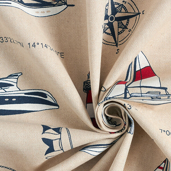 Decostof half panama "Yacht Club" – natuur/rood, image number 3