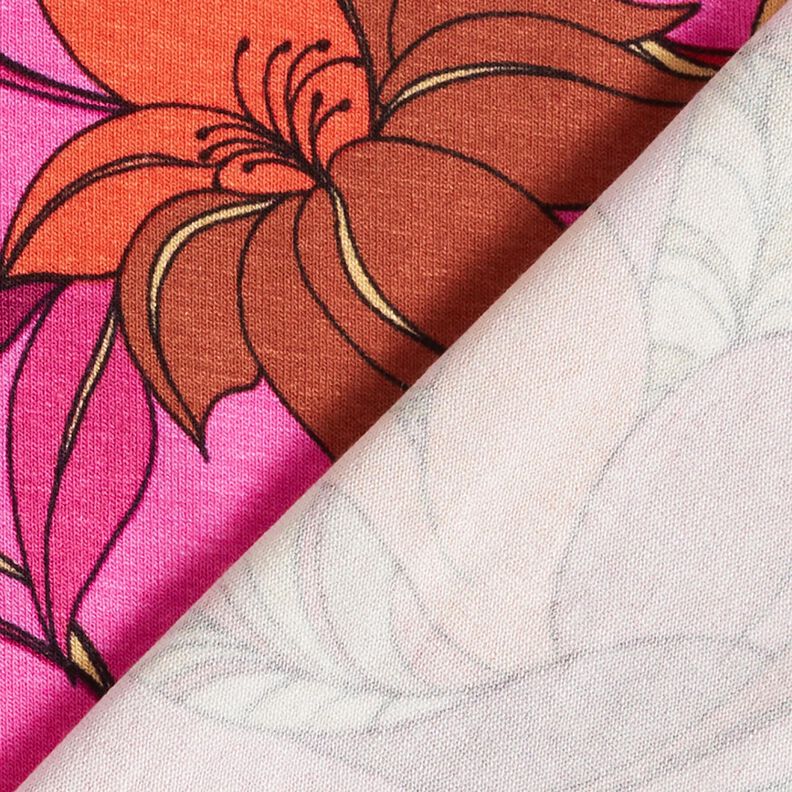 Viscosejersey Delicate bloemen – purper/vuurrood, image number 4