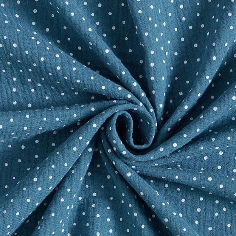 Mousseline/dubbel gehaakte stoffen Stippen – jeansblauw/wit,  image number 3