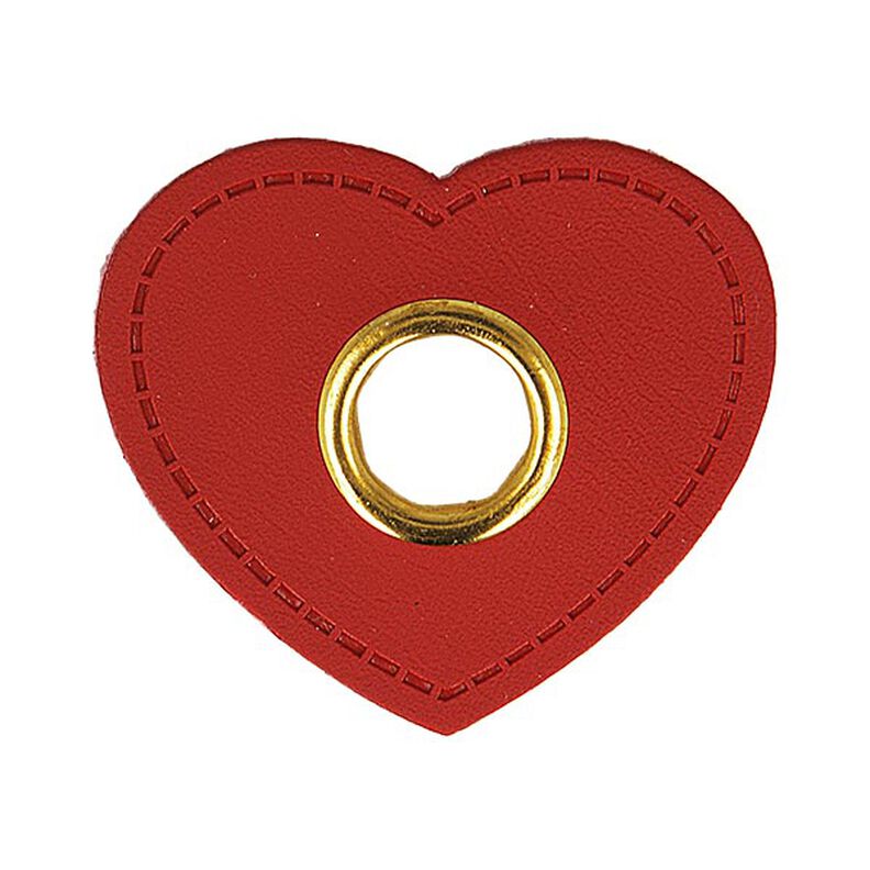 Knoop met oogje imitatieleer hart  [ 4 Stuk ] – karmijnrood,  image number 1
