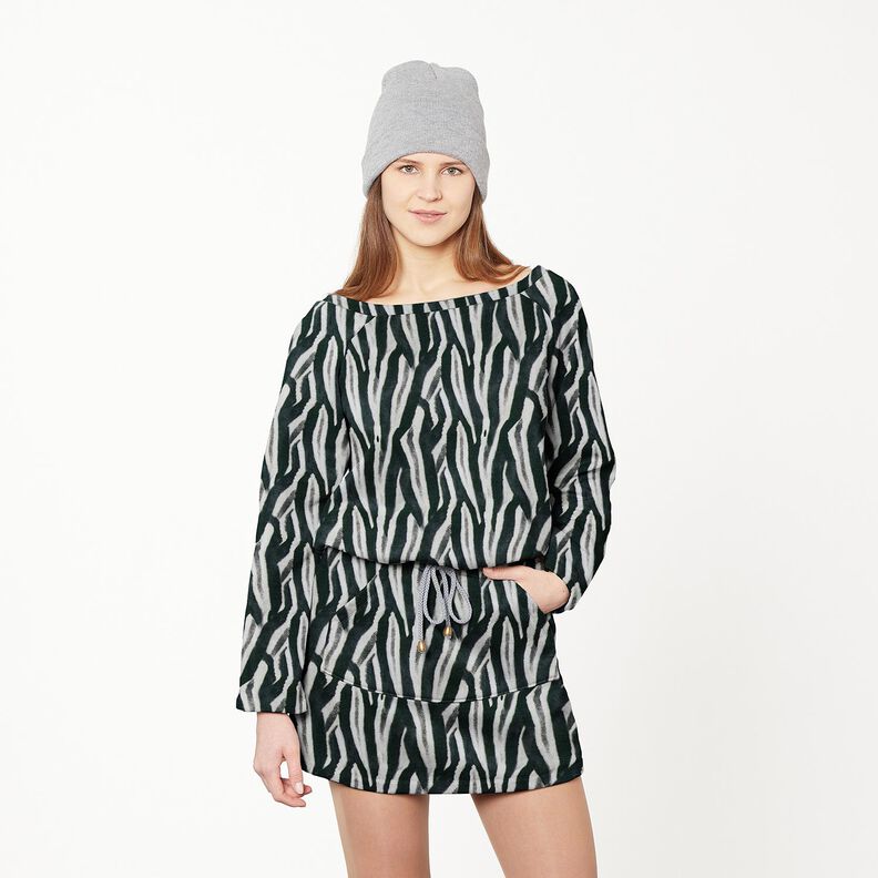 French Terry geborstelde zebra digitale print – zwart/zilver, image number 5