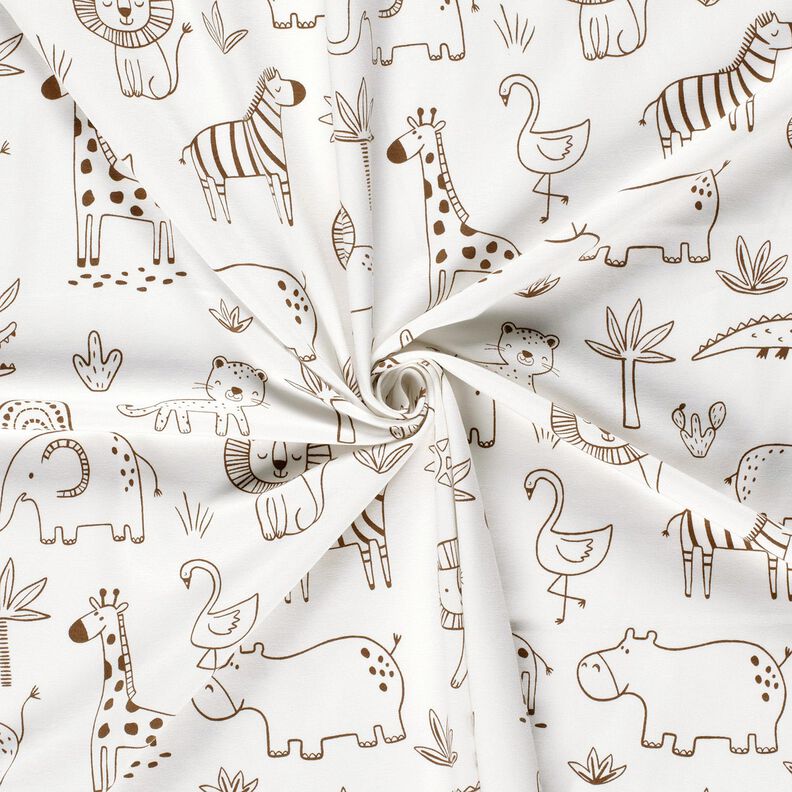 Katoenjersey getekende jungledieren – ivoor/chocolade,  image number 3