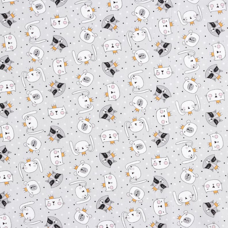 Katoenpopeline Dieren met kronen – lichtgrijs,  image number 1