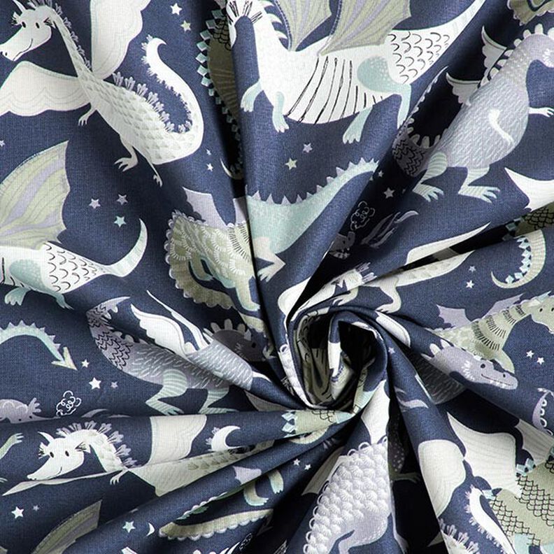 Katoenen stof Cretonne Draken & monsters – anthraciet/groen,  image number 3