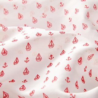 Voile viscose-zijde mix ankers & zeilboten – wit/rood, 