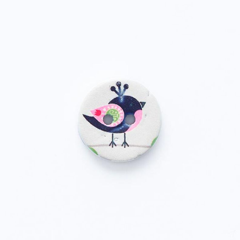 Knoop met vogelmotief 2-gats [ Ø 15 mm ] – ecru/zwart,  image number 1