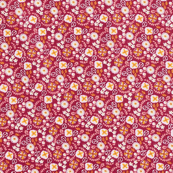 Katoenen stof Cretonne Kleine bloesems – framboos/roos, image number 1