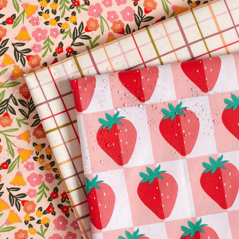 Gecoate katoen aardbeien ruitjes – roos/rood,  image number 9