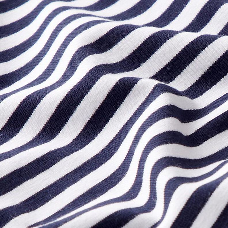 Katoenjersey smalle strepen – marineblauw/wit,  image number 2