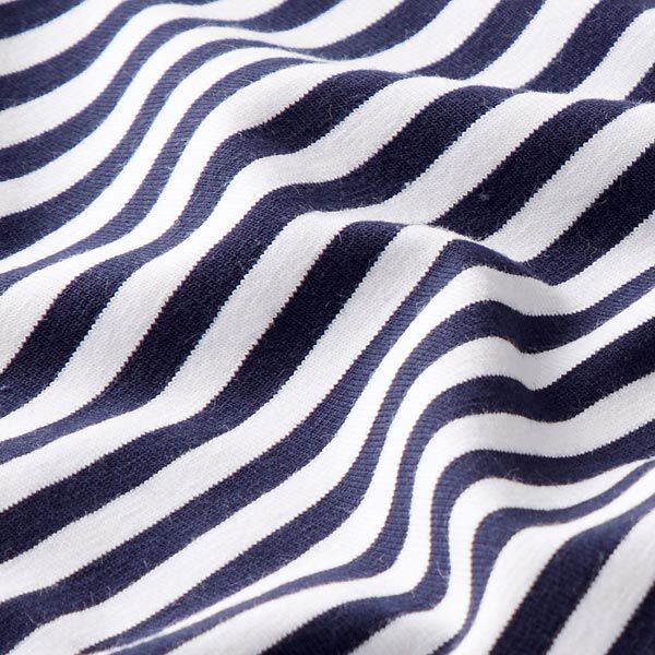 Katoenjersey smalle strepen – marineblauw/wit,  image number 2