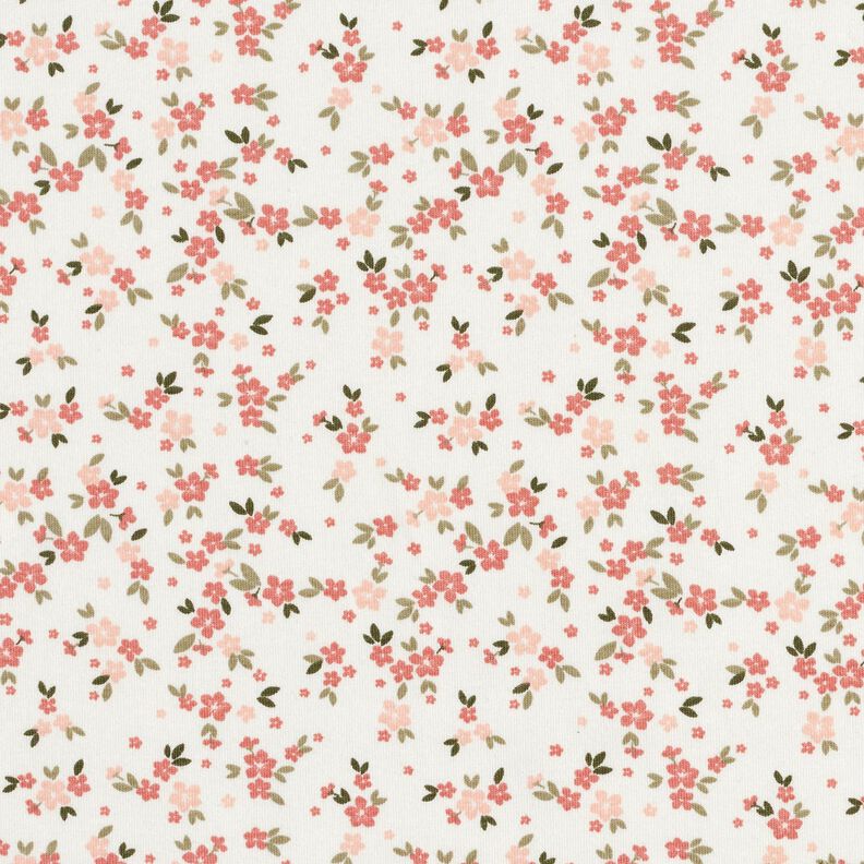 Katoenjersey roze bloemen – ivoor, image number 1