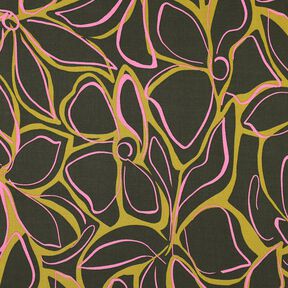viscose stretch grote bloemen – donkergrenen/geel olijfgroen, 
