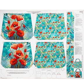 Tassen Panel Canvas kleurrijke klaprozen – zwart blauw/vuurrood, 