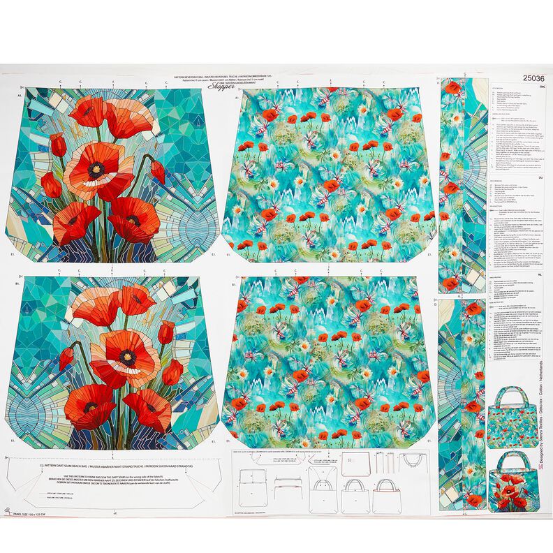 Tassen Panel Canvas kleurrijke klaprozen – zwart blauw/vuurrood, image number 1