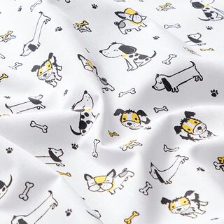 GOTS Katoenpopeline Honden – wit, 