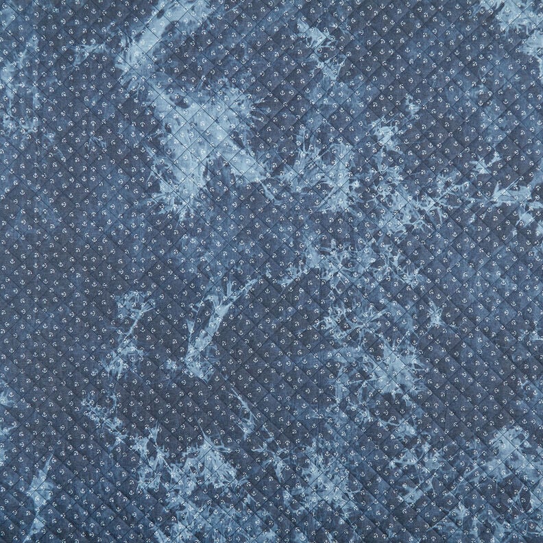 Doorgestikte stof chambray anker tie-dye – jeansblauw,  image number 1