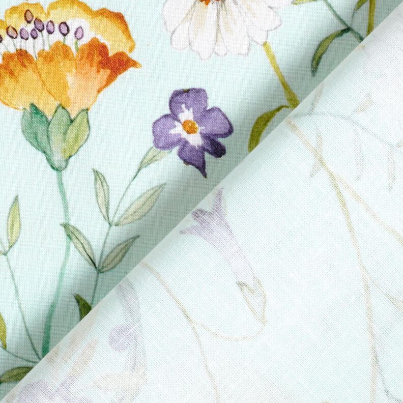 Katoenen stof Popeline Wilde bloemen – licht mint/lavendel,  image number 4