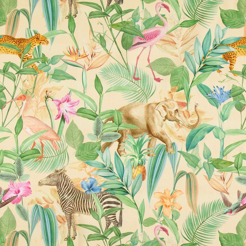 Decostof Half panama Jungledieren – beige/groen, image number 1