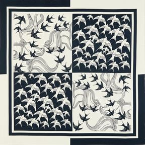 Satijnen paneel zwaluwen | Katia Fabrics – anthraciet/creme, 