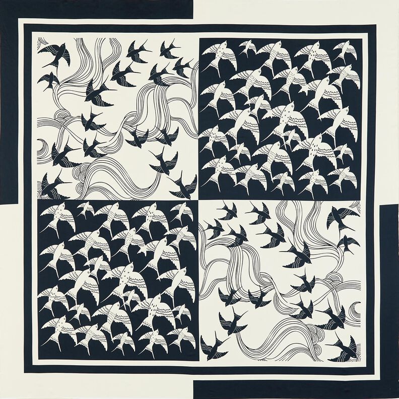 Satijnen paneel zwaluwen | Katia Fabrics – anthraciet/creme, image number 1