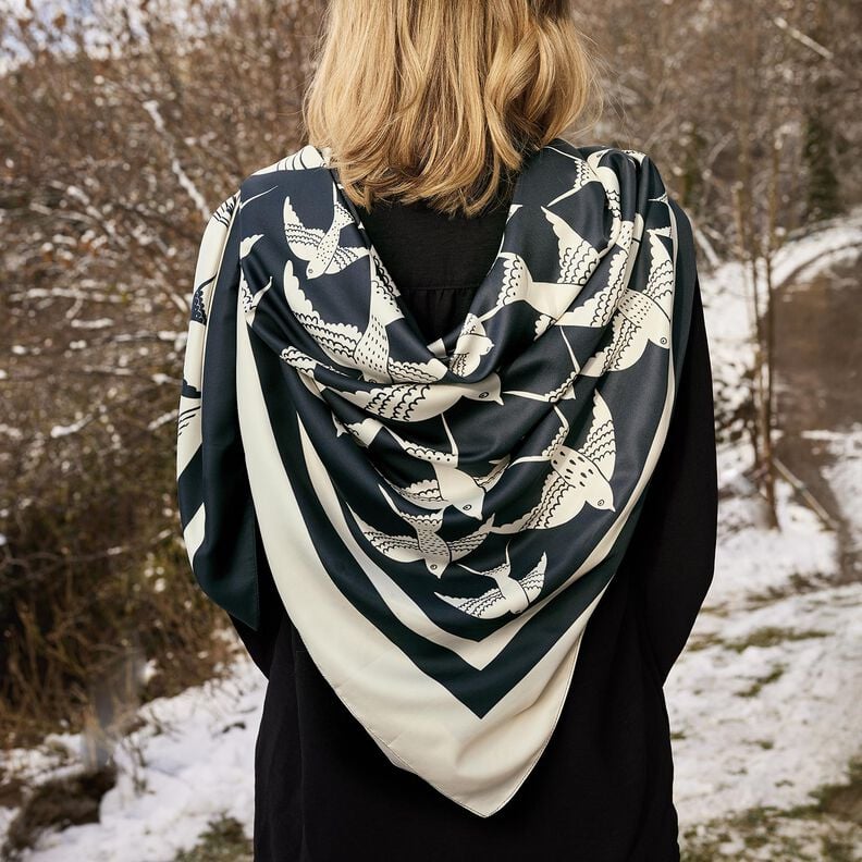 Satijnen paneel zwaluwen | Katia Fabrics – anthraciet/creme,  image number 11