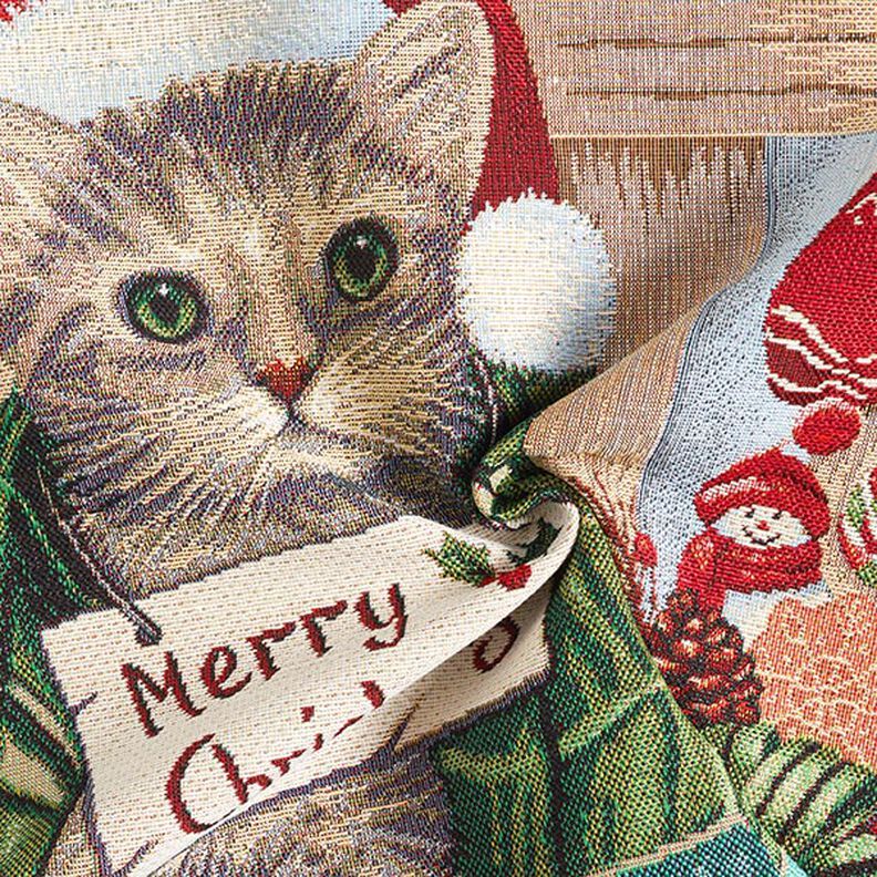 Panel Gobelin Kerstkat – lichtblauw/rood, image number 3