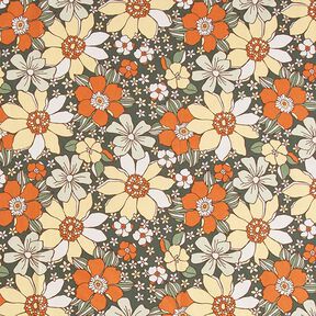 Katoenen stof Cretonne Retrobloemen – lichtoranje/lichtgeel, 