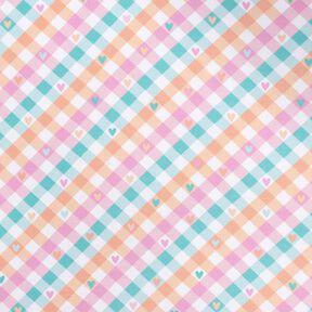 Katoenflanel diagonale ruiten met harten | by Poppy – wit/zalm, 