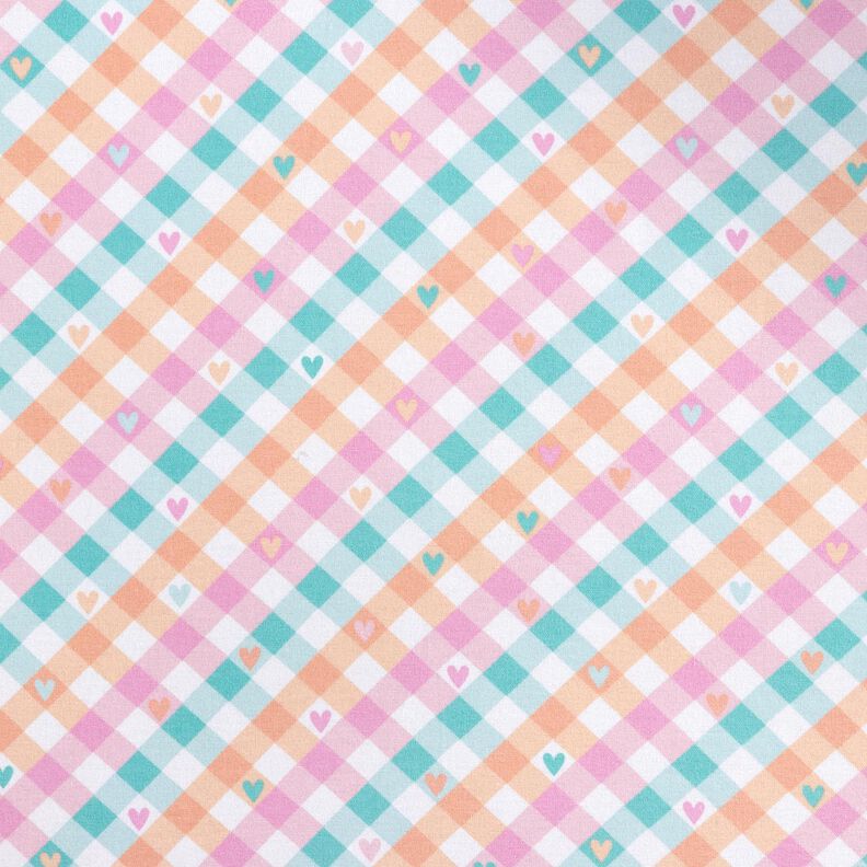 Katoenflanel diagonale ruiten met harten | by Poppy – wit/zalm,  image number 1