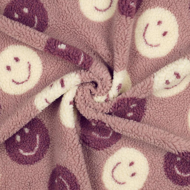 Teddy pluche Smileys | Poppy Fabrics – donker oudroze/ecru,  image number 3