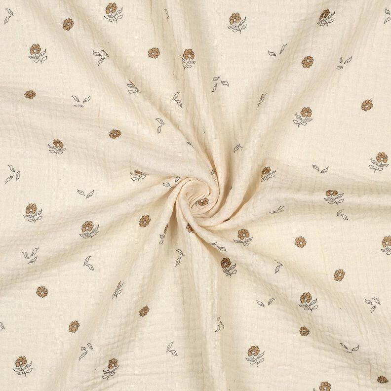 GOTS Mousseline/dubbel gehaakte stoffen romantische bloemen  | Poppy Fabrics – lichtbeige/kaneel,  image number 3