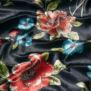 Stretchfluweel grote bloemen – zwart, 