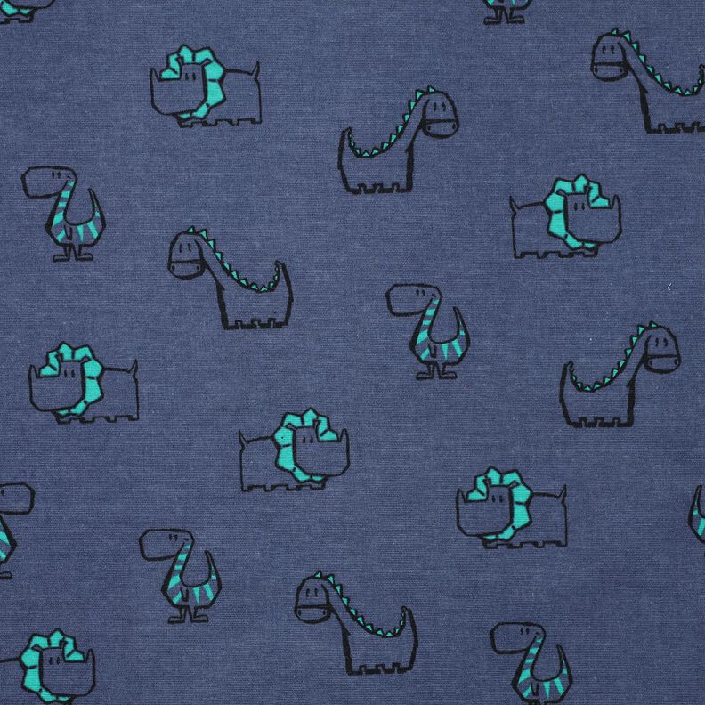 Katoenflanel Brutale dinosaurussen | Poppy Fabrics – jeansblauw/smaragdgroen, image number 1