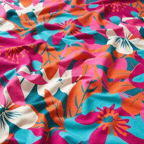 French Terry sommersweat Grote bloemen – petroleum, 