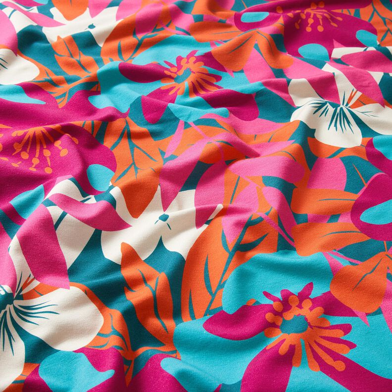 French Terry sommersweat Grote bloemen – petroleum,  image number 2