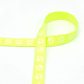 Reflecterende geweven tape Hondenriem Pootjes [20 mm] – neongeel, 