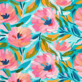 Decostof Katoenkeper Geschilderde bloemen – roze/turkoois, 