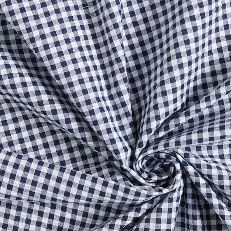Seersucker Katoenmix Vichy-ruit – marineblauw, image number 3