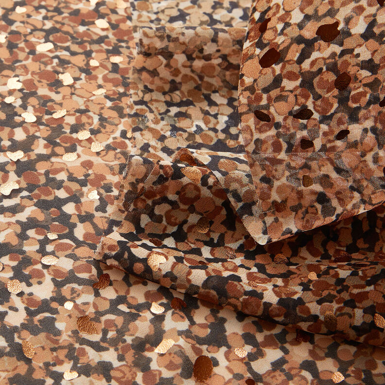 Crêpe chiffon vlekken en gouden stippen – bruin/goud metallic, image number 3