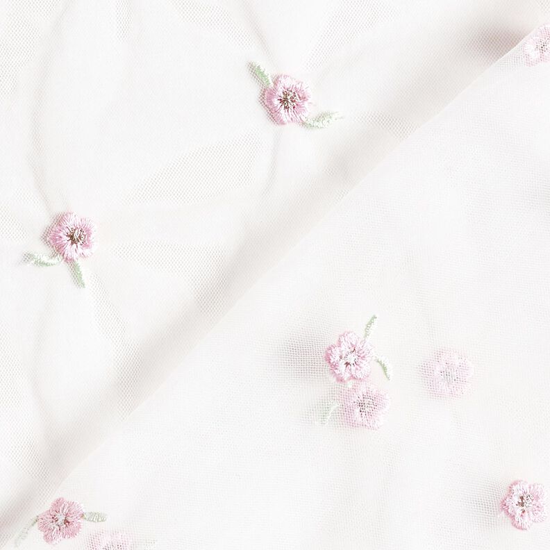 Softmesh opgestikte bloemen – wit/roos, image number 5
