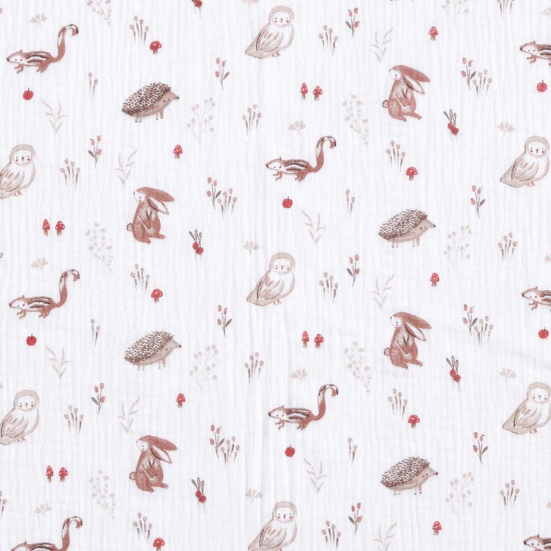 Mousseline/dubbel gehaakte stoffen Dieren in de boskap – wit,  image number 1