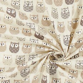 Katoenen stof cretonne 
uil – creme/grijs, 