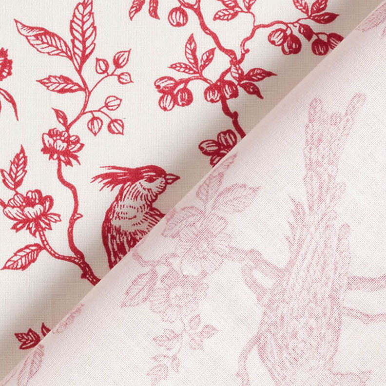 Katoenen stof Cretonne Vogels – rood/ecru,  image number 4