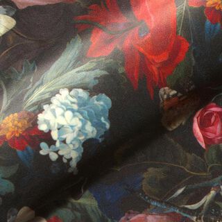 Decoratiefluweel digitale print romantische bloemen – donkergroen, 