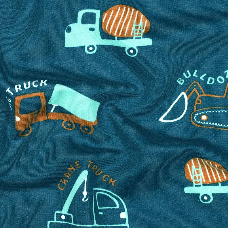 Sweatshirt geruwd Bouwvoertuigen | Poppy Fabrics – oceaanblauw/eucalyptus,  image number 2