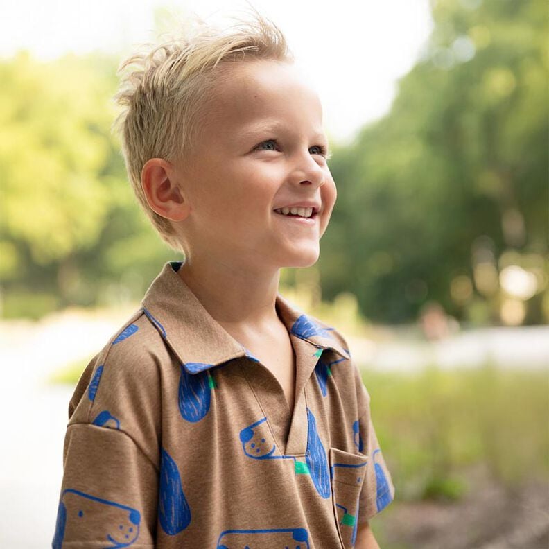 Katoenjersey Honden | Poppy Fabrics – lichtbruin/koningsblauw,  image number 5