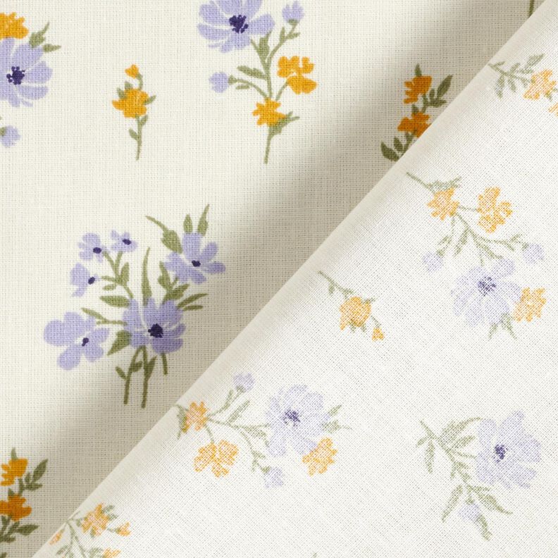 Katoenen stof Cretonne Mini-bloemen – creme/lila,  image number 4