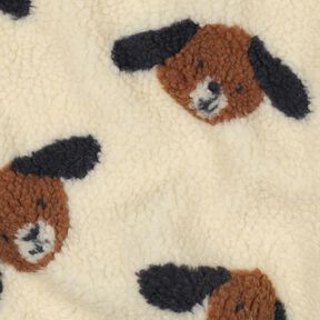 Teddy pluche Hondenkoppen | Poppy Fabrics – lichtbeige/zwartbruin, 