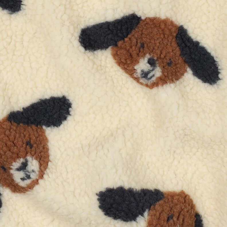 Teddy pluche Hondenkoppen | Poppy Fabrics – lichtbeige/zwartbruin, image number 2
